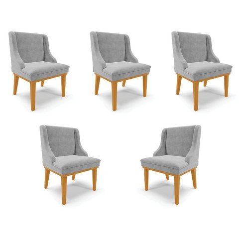 Kit 5 Cadeiras Decorativas Sala de Jantar Base Fixa de Madeira Firenze Suede Cinza/castanho G19