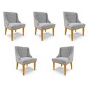 Ver imagem 1 de Kit 5 Cadeiras Decorativas Sala de Jantar Base Fixa de Madeira Firenze Suede Cinza/castanho G19
