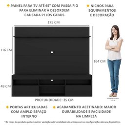 Rack com Painel para TV até 65" Multimóveis Madri FG3365 Preto - 3