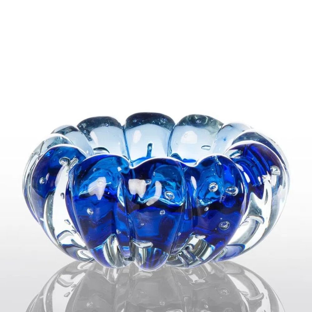 Cachepot Decoração Cristal MuranoTéo Cor Azul Safira