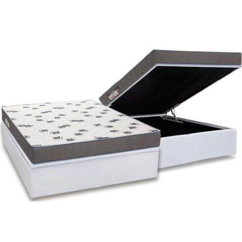 Cama Box Baú Casal: Colchão Espuma D33 Ortobom Light Saúde + Base Crc Courano White(138x188)
