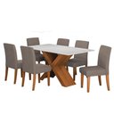 Ver imagem 1 de Conjunto de Mesa Sala de Jantar Tampo com Vidro 1,60m Grécia 6 Cadeiras Trieste Dobuê Madeirado/