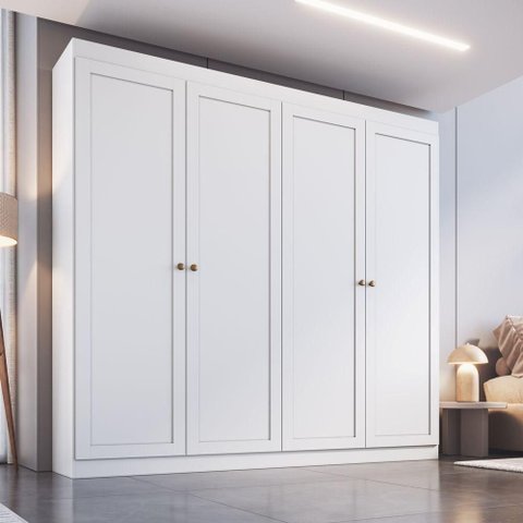 Guarda Roupa Casal Europa 4 Portas de Bater 2 Gavetas MDP Provençal Branco Genialflex Móveis