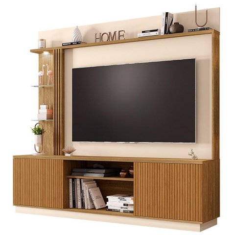 Estante Home Theater para Tv até 65 Pol. Atlanta Cinamomo/off White/ripado - Bechara