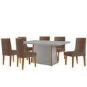 Ver imagem 2 de Mesa de Jantar Diane 180cm Tampo Mdf Vidro 6 Cadeiras Lisboa Moderna Veludo Capuccino Off White