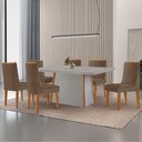 Ver imagem 1 de Mesa de Jantar Diane 180cm Tampo Mdf Vidro 6 Cadeiras Lisboa Moderna Veludo Capuccino Off White