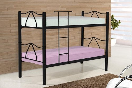 Beliche Bi Cama Tubolar em Aço, 2 Cama Solteiro Colchão 78:preto - 1