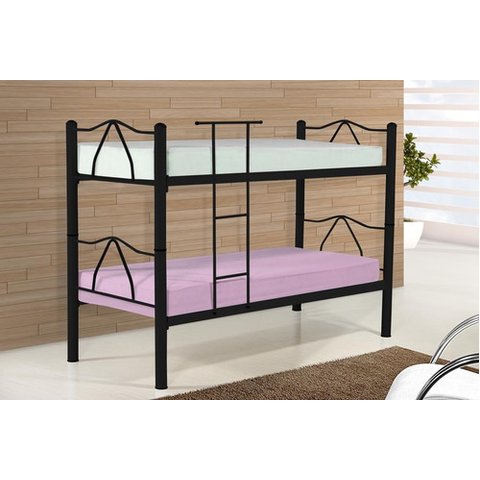 Beliche Bi Cama Tubolar em Aço, 2 Cama Solteiro Colchão 78:preto