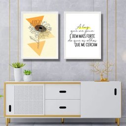 Kit 2 Quadros Decorativos Girassol - Luz 24x18cm:moldura Branca - 1