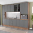Ver imagem 1 de Cozinha Completa Milla Harmony Move 15 Portas 3 Gavetas MDF-MDP 310cm Nogal com Cinza Titânio Mó