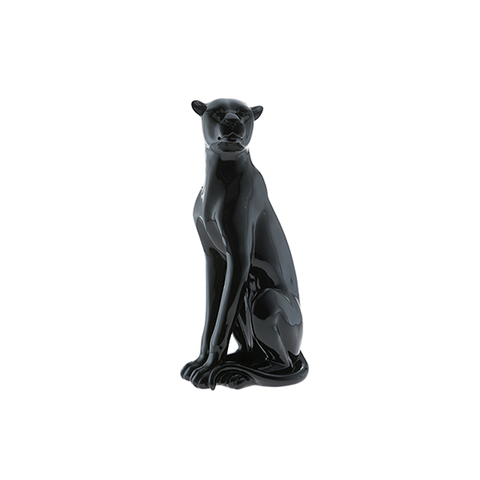 Escultura Obra de Arte Estátua Pantera Sentada Grande 60cm:preto Fosco
