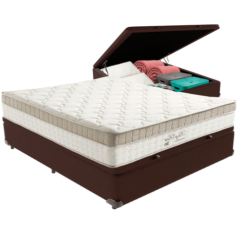 Cama Box Baú e Colchão King Best Bege Molas Ensacadas Casal Anjos: Marrom