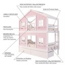 Ver imagem 4 de Beliche Infantil Casinha Dos Sonhos com Gavetas Rosa e Branco Megamobília