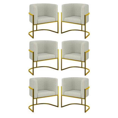 Kit 6 Cadeiras Poltrona Lua Bouclê Sala Quarto Gold Balaqui Cor:bege
