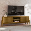 Ver imagem 2 de Rack Ripado para TV até 65 Polegadas MDF 180cm Pés em Madeira Maciça 2 Portas de Correr Sereno Marro