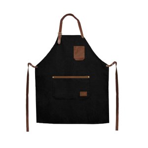 Avental Preto Couro Marrom Barista Barbearia Chef Cozinha 1un