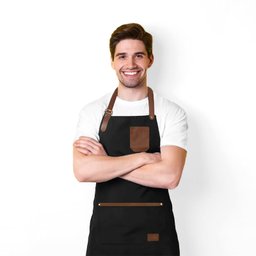 Avental Preto Couro Marrom Barista Barbearia Chef Cozinha 1un - 2