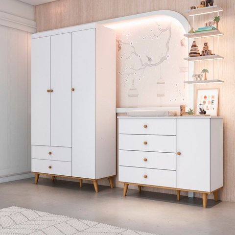 Conjunto Cômoda Lígia Roupeiro Lígia Quarto de Bebê 100% Mdf