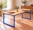 Ver imagem 4 de Mesa de Jantar Reforçada Industrial 190x90cm Tampo Bege Pés Azul