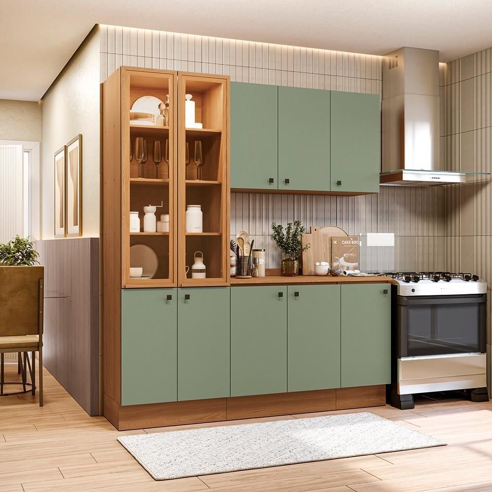 Armário de Cozinha Compacta 192cm Canela/verde Frevo Pixel