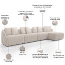 Ver imagem 4 de Sofá 5 Lugares com Chaise Direito Sala Living 388cm Arlo F04 Veludo Bege - Lyam Decor