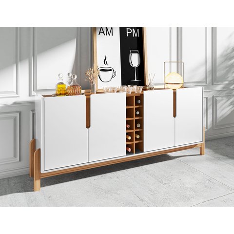Buffet Aparador 190cm 4 Portas com Adega Lizz - 6 Cores:branco/cedro