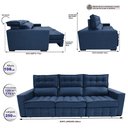 Ver imagem 2 de Sofá Retrátil e Reclinável 2.50m Molas Ensacadas e Costura Tripla Cama inBox Nobre Suede Azul