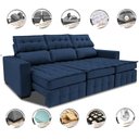 Ver imagem 3 de Sofá Retrátil e Reclinável 2.50m Molas Ensacadas e Costura Tripla Cama inBox Nobre Suede Azul