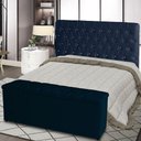 Ver imagem 2 de Kit de Quarto Cabeceira de Cama Box e Calçadeira Baú Estrela King 195 Cm Suede Botão Strass Azul