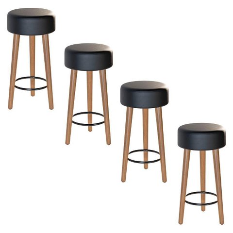 Kit 04 Banquetas Baixa Estofada Pés De Madeira Preto