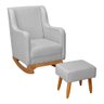 Poltrona de Amamentação e Descanso Áquilla com Base Balanço e Puff Linho Cinza - Desk Design - 1