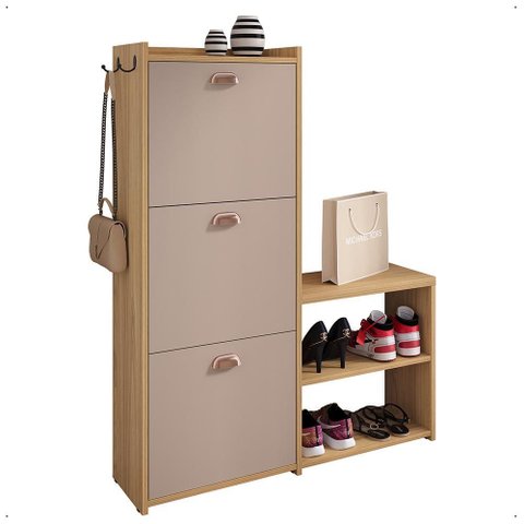 Sapateira Vertical 3 Gavetas Banco Prateleira Sapatos Gancho Bolsa Hall Entrada Quarto Hanover/fendi