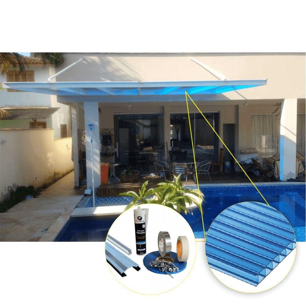 Kit Policarbonato Azul 4mm 8,00m X 2,00m - Perfis Naturais - 4