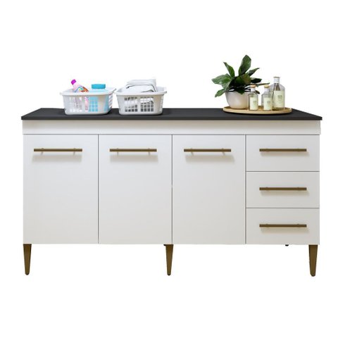 Lavanderia Modulada Nova Iguaçu Balcão 3 Portas e 3 Gavetas - Kaiki Móveis Branco