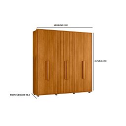 Guarda Roupa Portinari 100% Mdf - 6 Portas de Abrir C/ Amortecimento - 4 Gavetas C/ Corrediças Teles - 2