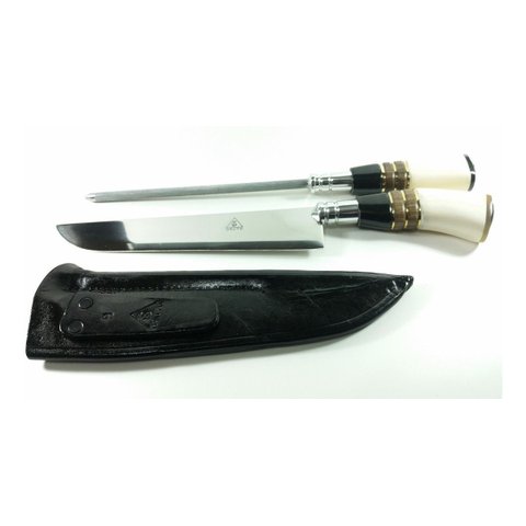 Conj. Faca e Chaira Aço Cirurgico Churrasco,cozinha 9' Urutu