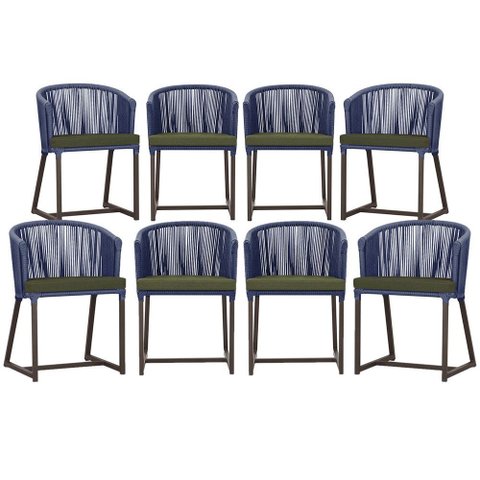 8 Cadeiras de Jantar Área Noronha em Alumínio com Pintura Marrom Corda Náutica Estofado 13 Trama Ori