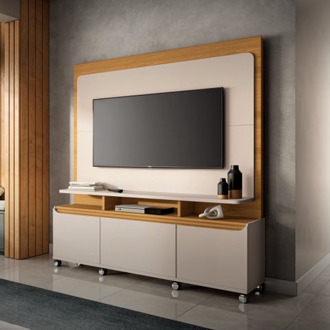Estante de TV 70 pol 180cm Mabel Off White/Cinamomo H01 - D’Rossi