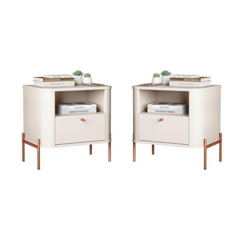 Jogo de Mesa de Cabeceira Bali Off White Bronze