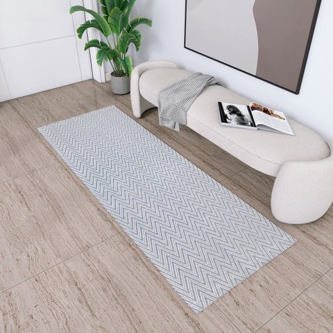 Tapete Passadeira Cozinha Chevron 0,45 X 2,00 Antiderrapante Rústico Moderno Cinza