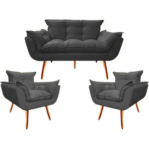 Kit Namoradeira + 02 Poltronas Decorativa para Sala de Estar Quarto Recepção Clinica Opala Jm interi