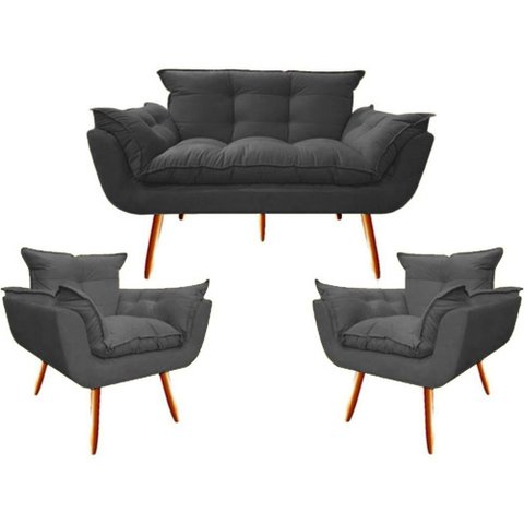 Kit Namoradeira + 02 Poltronas Decorativa para Sala de Estar Quarto Recepção Clinica Opala Jm interi