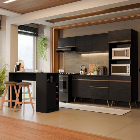 Cozinha Completa Florença 8 Portas 1 Gaveta MDP 252cm Preta Multimóveis