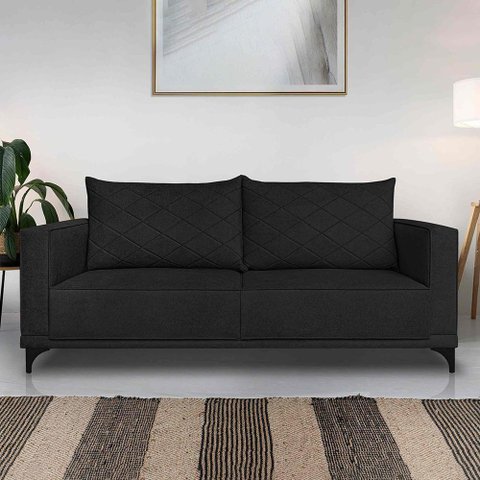 Sofá Living 2 Lugares com Pés de Ferro Almofadas Soltas 160cm Neso Bouclê Preto