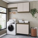 Ver imagem 1 de Lavanderia Modulada Lora 5 Portas 3 Prateleiras MDF 160cm Amadeirado