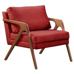 Kit 02 Poltronas Decorativas Madeira Maciça Luxo Itália - Zahav Estofados:Suede Vermelho - 3