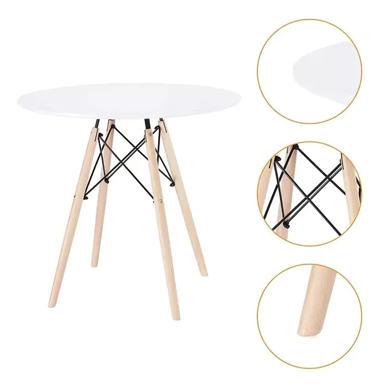 Mesa Redonda Eames Eiffel Wood 80 Cm Branca - 3