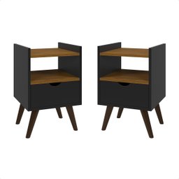 Mesa de Cabeceira Alice Mdf Decoração Quarto Preto Freijó - 5