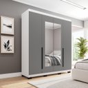 Ver imagem 1 de Roupeiro Solteiro Madri 4 Portas com Espelho 161x214cm Cinza/Branco 250828