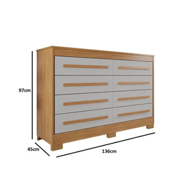 Cômoda Califórnia 8 Gavetas 100% Mdf Cinamomo/off - Benetil - 3